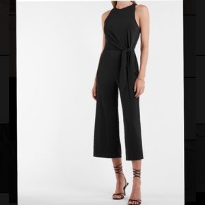 Express High Neck Tie Front Culotte Jumpsuit in black, size S NWT